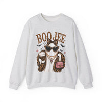 BooJee Ghost with Coffee - Halloween – Gildan Heavy Blend | Trendy Women’s Soft Sweatshirt. Direct to Garment. Printed & Shipped in the USA. Unisex Sizes.
