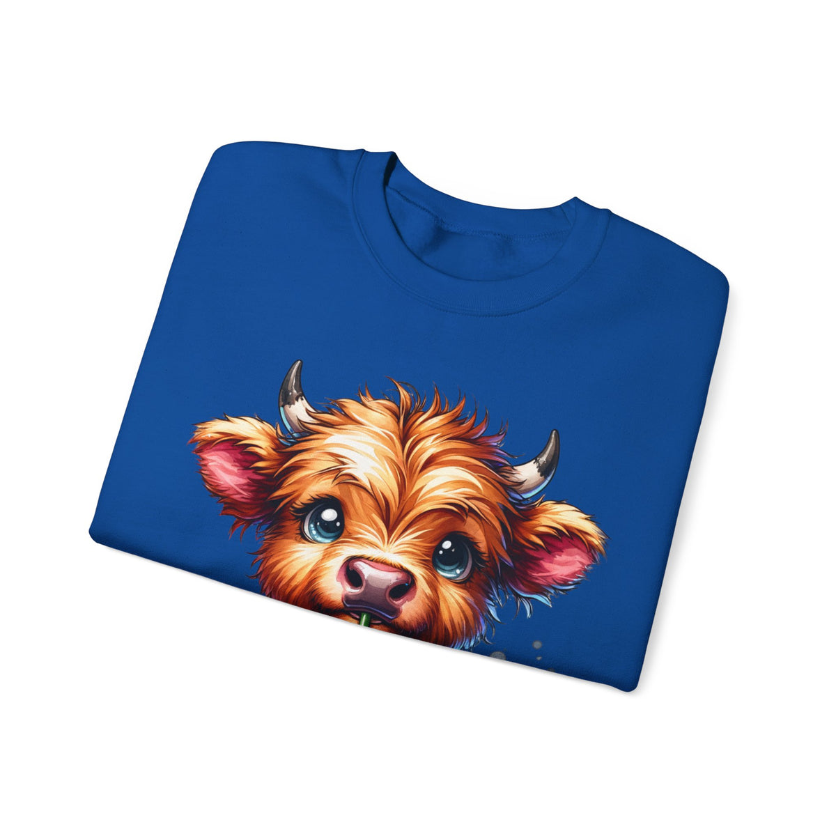 Coffee Addict Highland Cow Drinking Iced Coffee – Gildan Heavy Blend | Trendy Women’s Soft Sweatshirt. Direct to Garment. Printed & Shipped in the USA. Unisex Sizes.