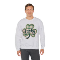 Lucky Shamrock Faux Knit – Gildan Heavy Blend | Trendy Men's and Women’s Soft Sweatshirt. Direct to Garment. Printed & Shipped in the USA. Unisex Sizes.