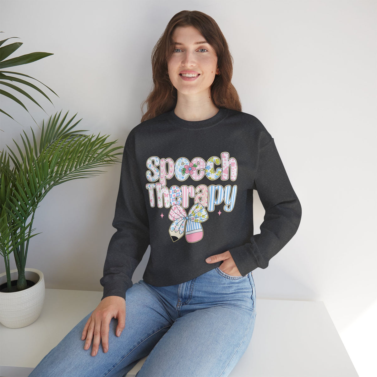 Speech Therapy - Pink Blue Coquette – Gildan Heavy Blend | Trendy Women’s Soft Sweatshirt. Direct to Garment. Printed & Shipped in the USA. Unisex Sizes.