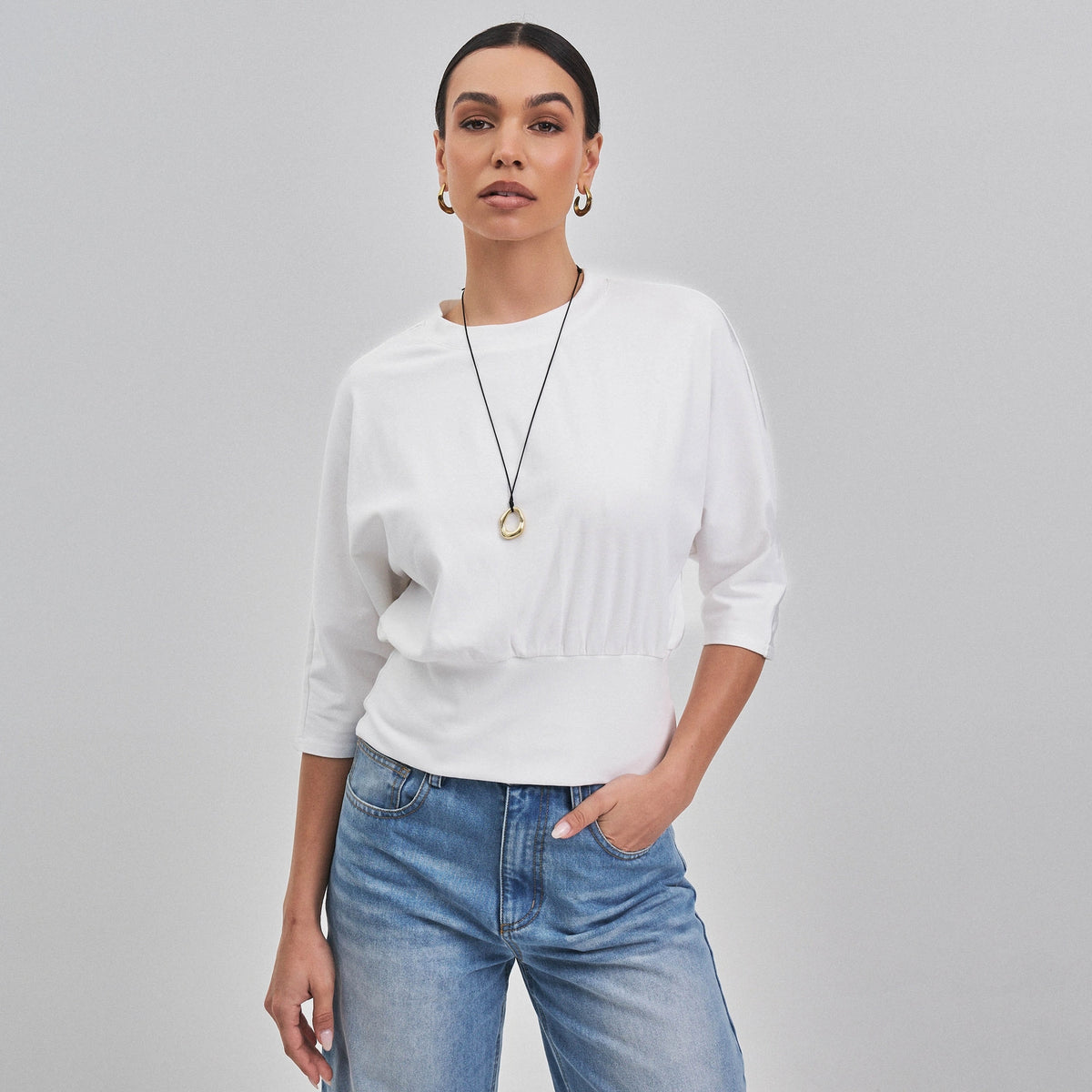 Jaclyn (Ivory) 3/4 Sleeve 94% Cotton Top