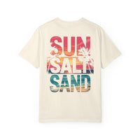 Sun Salt Sand, Beach Sunset - Front & Back Print - Comfort Colors | Trendy Women's and Men's T-Shirt. Direct to Garment. Printed & Shipped in the USA. Unisex Sizes.