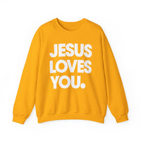 Jesus Loves You – Gildan Heavy Blend | Trendy Women’s and Men's Soft Sweatshirt. Direct to Garment. Printed & Shipped in the USA. Unisex Sizes.