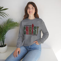 Distressed Merry ChrisTmas Faith Christian – Gildan Heavy Blend | Trendy Women’s Soft Sweatshirt. Direct to Garment. Printed & Shipped in the USA. Unisex Sizes.