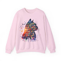Cat Silhouette for Book Lovers – Gildan Heavy Blend | Trendy Women’s Soft Sweatshirt. Direct to Garment. Printed & Shipped in the USA. Unisex Sizes.