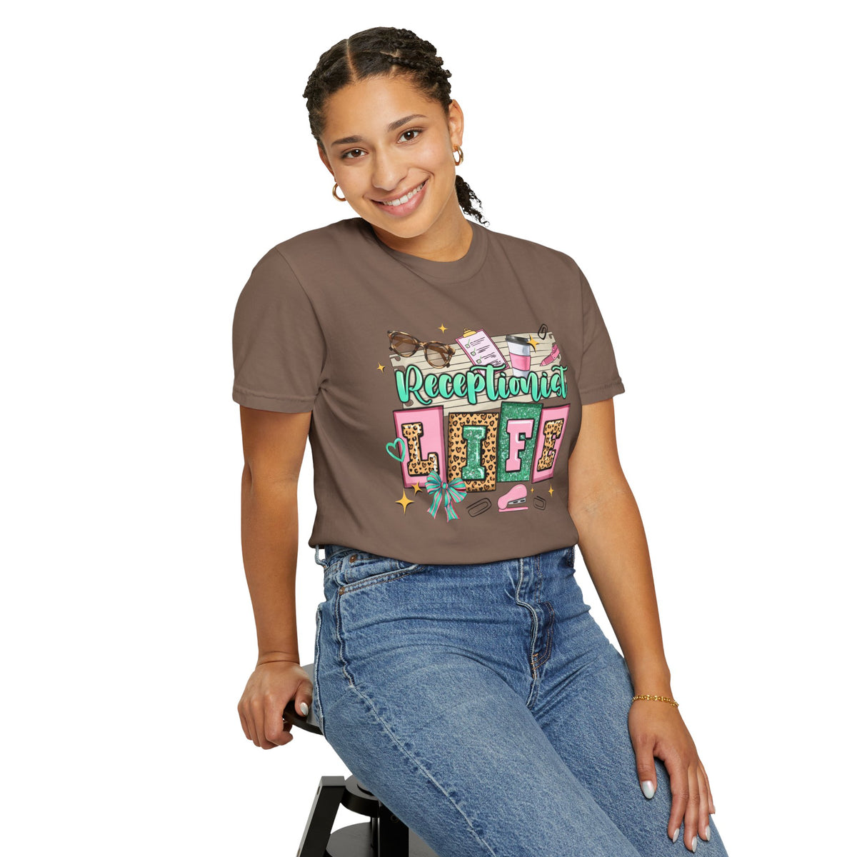 Receptionist Life - Comfort Colors | Trendy Women's T-Shirt. Direct to Garment. Printed & Shipped in the USA. Unisex Sizes.