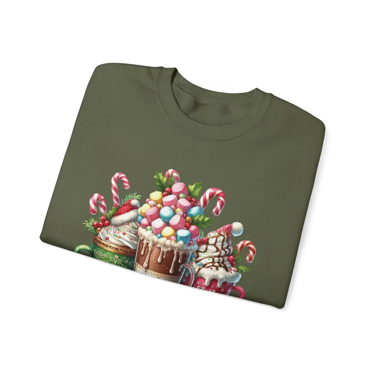 Hot Chocolate Mugs Christmas Hot Cocoa – Gildan Heavy Blend | Trendy Women’s Soft Sweatshirt. Direct to Garment. Printed & Shipped in the USA. Unisex Sizes.