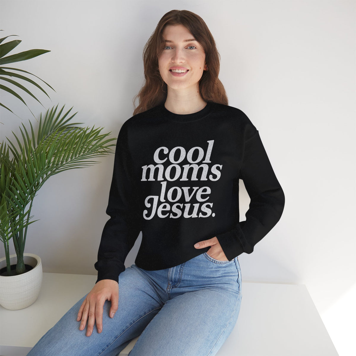 Cool Moms Love Jesus – Gildan Heavy Blend | Trendy Women’s Soft Sweatshirt. Direct to Garment. Printed & Shipped in the USA. Unisex Sizes.