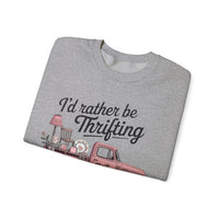 I'd Rather Be Thrifting. Pink Vintage Truck – Gildan Heavy Blend | Trendy Women’s Soft Sweatshirt. Direct to Garment. Printed & Shipped in the USA. Unisex Sizes.