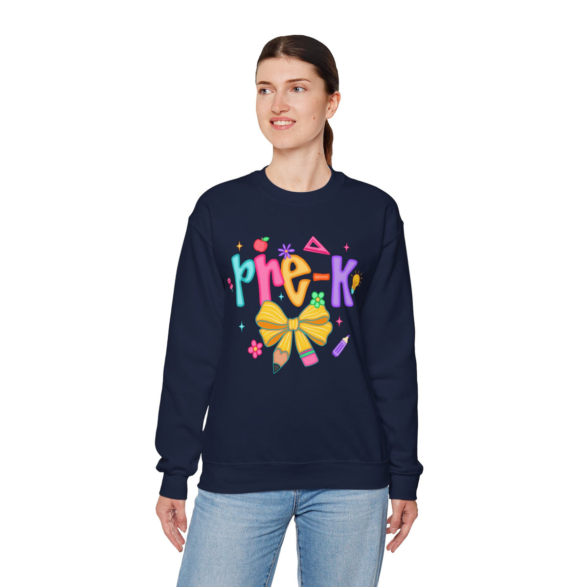 Coquette Pre-K Pencil Bow – Gildan Heavy Blend | Trendy Women’s Soft Sweatshirt. Direct to Garment. Printed & Shipped in the USA. Unisex Sizes.