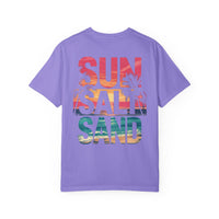 Sun Salt Sand, Beach Sunset - Front & Back Print - Comfort Colors | Trendy Women's and Men's T-Shirt. Direct to Garment. Printed & Shipped in the USA. Unisex Sizes.
