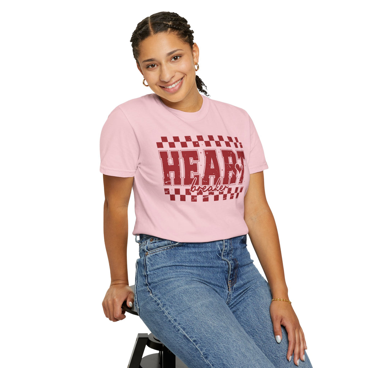 Heart Breaker, Red Checkered Distressed - Comfort Colors | Trendy Women's T-Shirt. Direct to Garment. Printed & Shipped in the USA. Unisex Sizes.