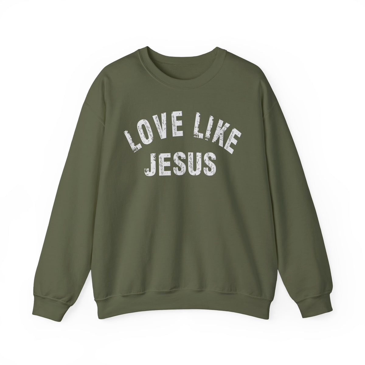 Love Like Jesus - Distressed – Gildan Heavy Blend | Trendy Men's and Women’s Soft Sweatshirt. Direct to Garment. Printed & Shipped in the USA. Unisex Sizes.