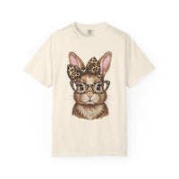 Bunny with Leopard Bow and Glasses - Comfort Colors | Trendy Women's T-Shirt. Direct to Garment. Printed & Shipped in the USA. Unisex Sizes.