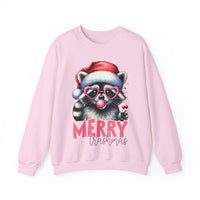 Merry Trashmas Bubblegum Raccoon w/Santa Hat Christmas – Gildan Heavy Blend | Trendy Women’s Soft Sweatshirt. Direct to Garment. Printed & Shipped in the USA. Unisex Sizes.