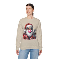 Biker Santa Leather Jacket Bubblegum – Gildan Heavy Blend | Trendy Women’s and Men's Soft Sweatshirt. Direct to Garment. Printed & Shipped in the USA. Unisex Sizes.