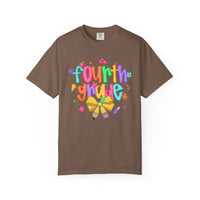 Coquette Fourth Grade Pencil Bow - Comfort Colors | Trendy Women's T-Shirt. Direct to Garment. Printed & Shipped in the USA. Unisex Sizes.