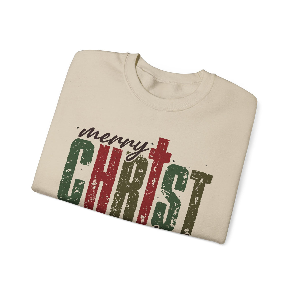 Distressed Merry ChrisTmas Faith Christian – Gildan Heavy Blend | Trendy Women’s Soft Sweatshirt. Direct to Garment. Printed & Shipped in the USA. Unisex Sizes.