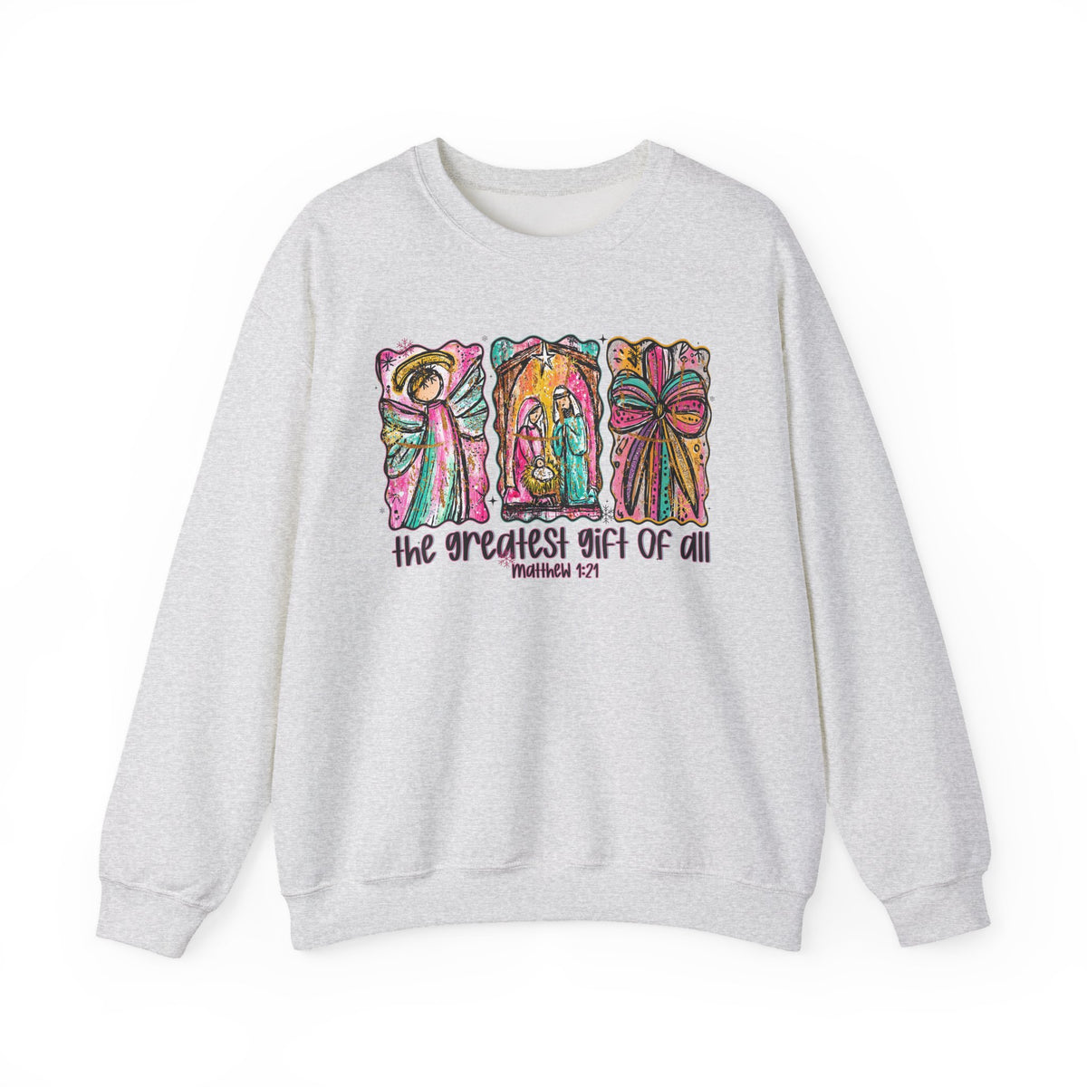 The Greatest Gift of All, Christian Tee - Preppy Watercolor – Gildan Heavy Blend | Trendy Women’s Soft Sweatshirt. Direct to Garment. Printed & Shipped in the USA. Unisex Sizes.