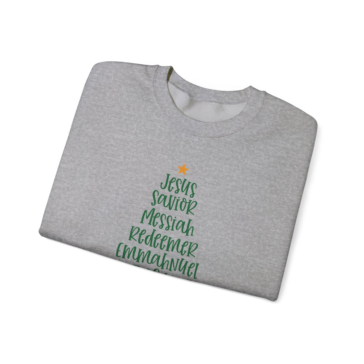 Jesus Names Christmas Tree – Gildan Heavy Blend | Trendy Women’s Soft Sweatshirt. Direct to Garment. Printed & Shipped in the USA. Unisex Sizes.