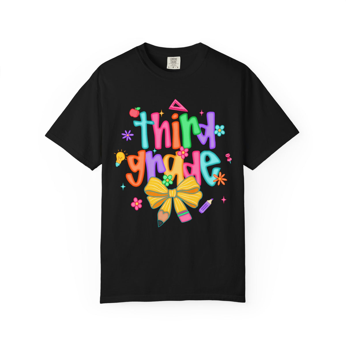 Coquette Third Grade Pencil Bow - Comfort Colors | Trendy Women's T-Shirt. Direct to Garment. Printed & Shipped in the USA. Unisex Sizes.