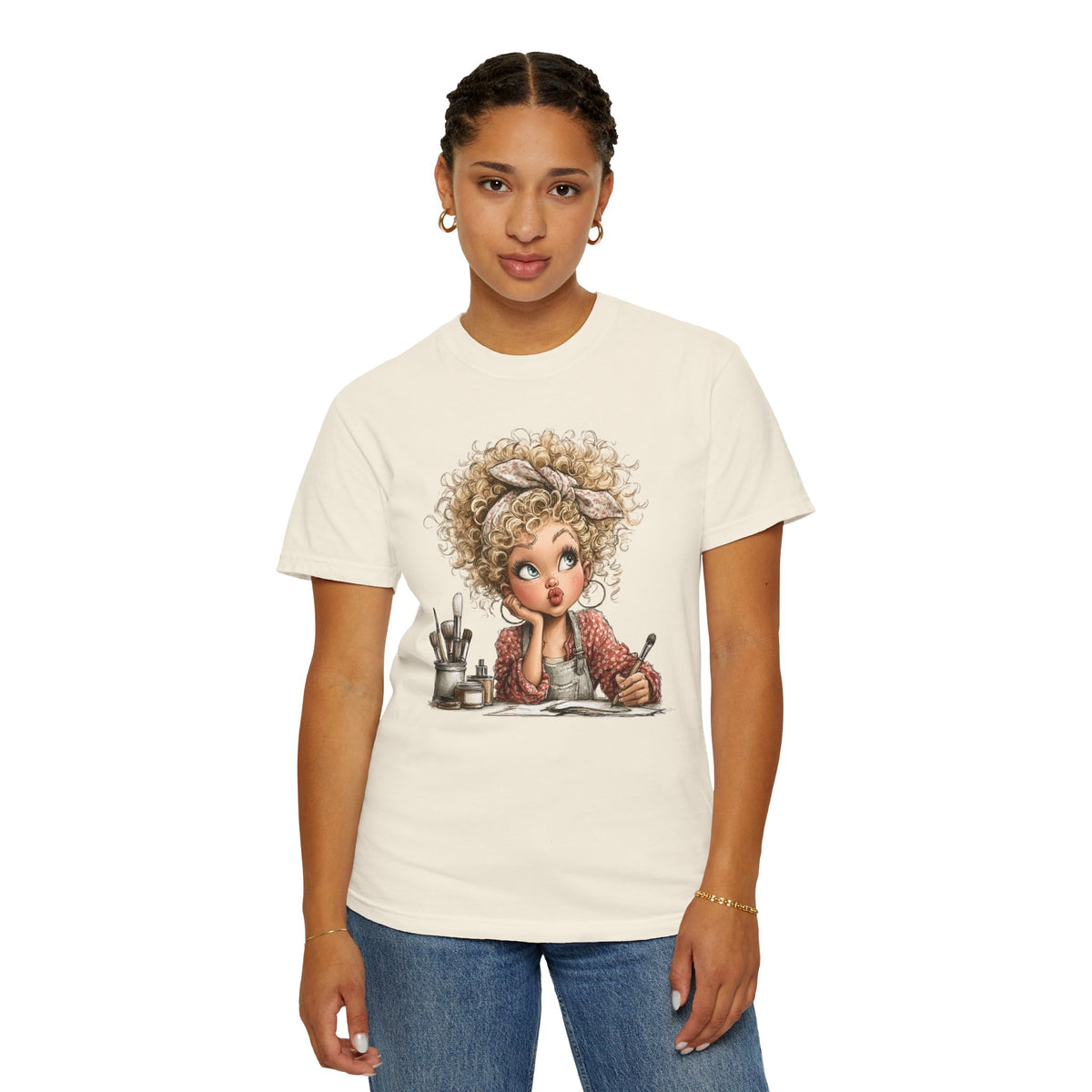 Cute Artist Curly Girl - Comfort Colors | Trendy Women's T-Shirt. Direct to Garment. Printed & Shipped in the USA. Unisex Sizes.