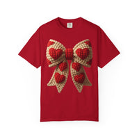 Faux Crochet Valentine Bow - Comfort Colors | Trendy Women's T-Shirt. Direct to Garment. Printed & Shipped in the USA. Unisex Sizes.