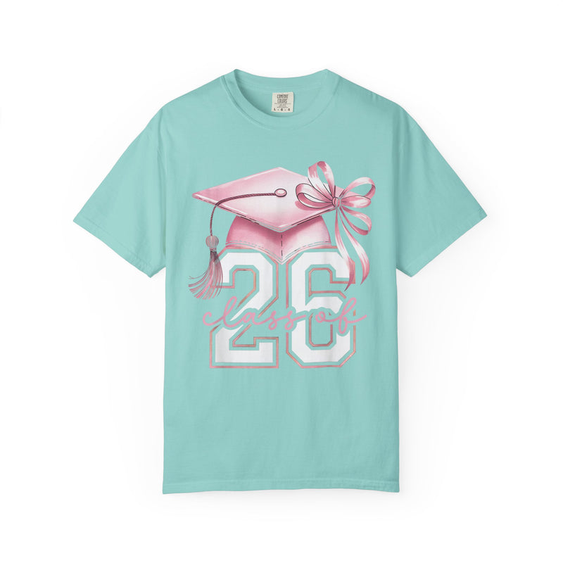 Pink Coquette, Class of 2026 26 Graduation, Pink Cap - Comfort Colors | Trendy Women's T-Shirt. Direct to Garment. Printed & Shipped in the USA. Unisex Sizes.