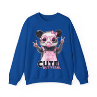 Cute But Feral, Possum in Pink Bibs – Gildan Heavy Blend | Trendy Women’s Soft Sweatshirt. Direct to Garment. Printed & Shipped in the USA. Unisex Sizes.
