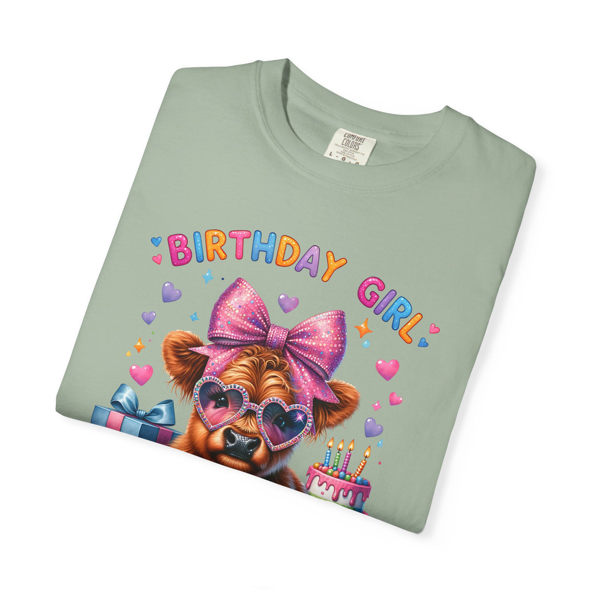 Birthday Girl, Highland Cow - Comfort Colors | Trendy Women's T-Shirt. Direct to Garment. Printed & Shipped in the USA. Unisex Sizes.