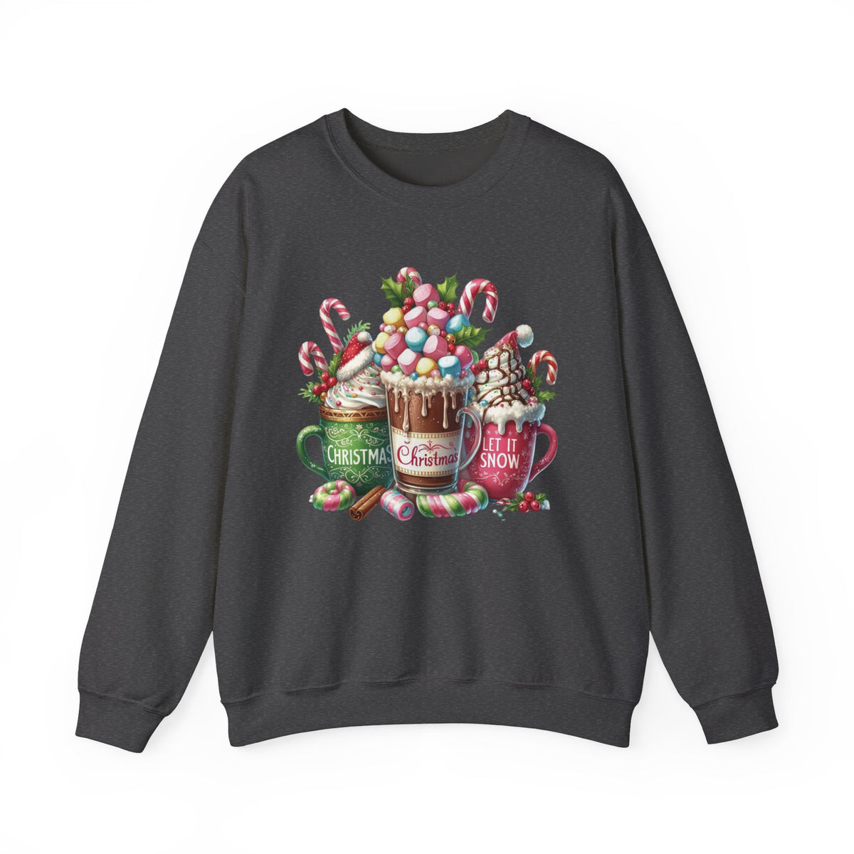 Hot Chocolate Mugs Christmas Hot Cocoa – Gildan Heavy Blend | Trendy Women’s Soft Sweatshirt. Direct to Garment. Printed & Shipped in the USA. Unisex Sizes.