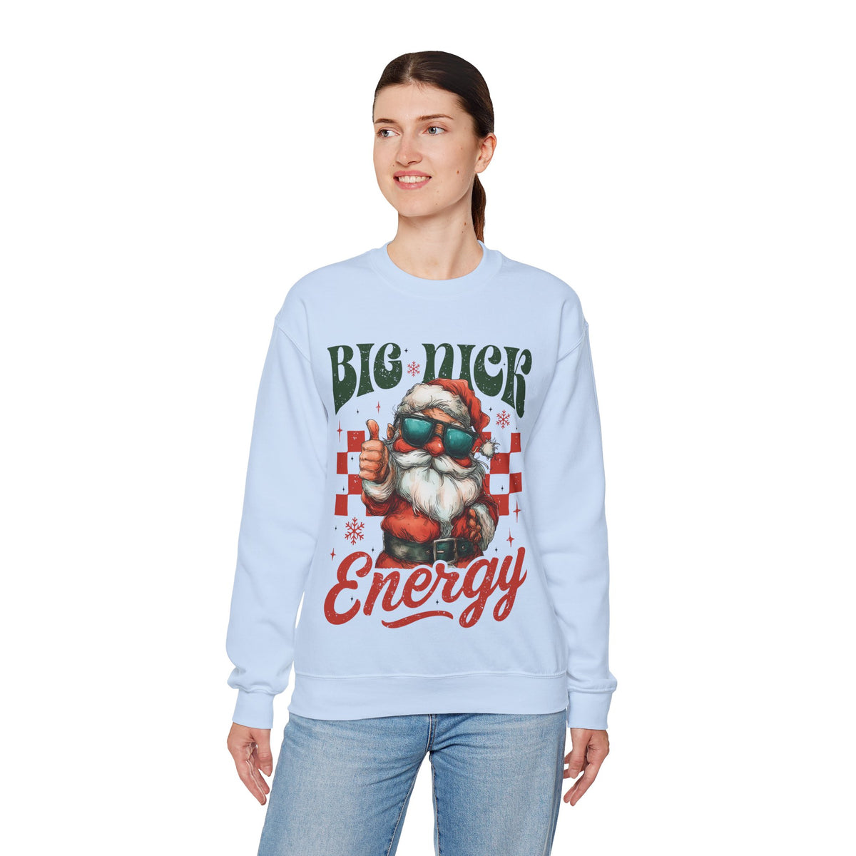 Big Nick Energy - Retro Santa Thumbs Up – Gildan Heavy Blend | Trendy Men's and Women’s Soft Sweatshirt. Direct to Garment. Printed & Shipped in the USA. Unisex Sizes.