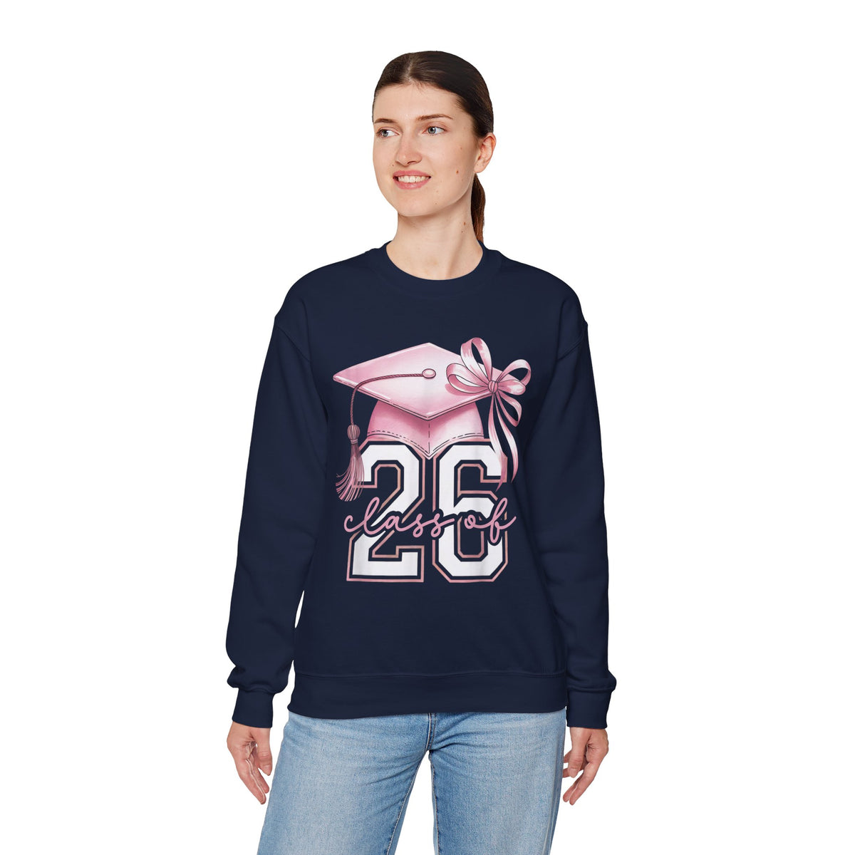 Pink Coquette, Class of 2026 26 Graduation, Pink Cap – Gildan Heavy Blend | Trendy Women’s Soft Sweatshirt. Direct to Garment. Printed & Shipped in the USA. Unisex Sizes.