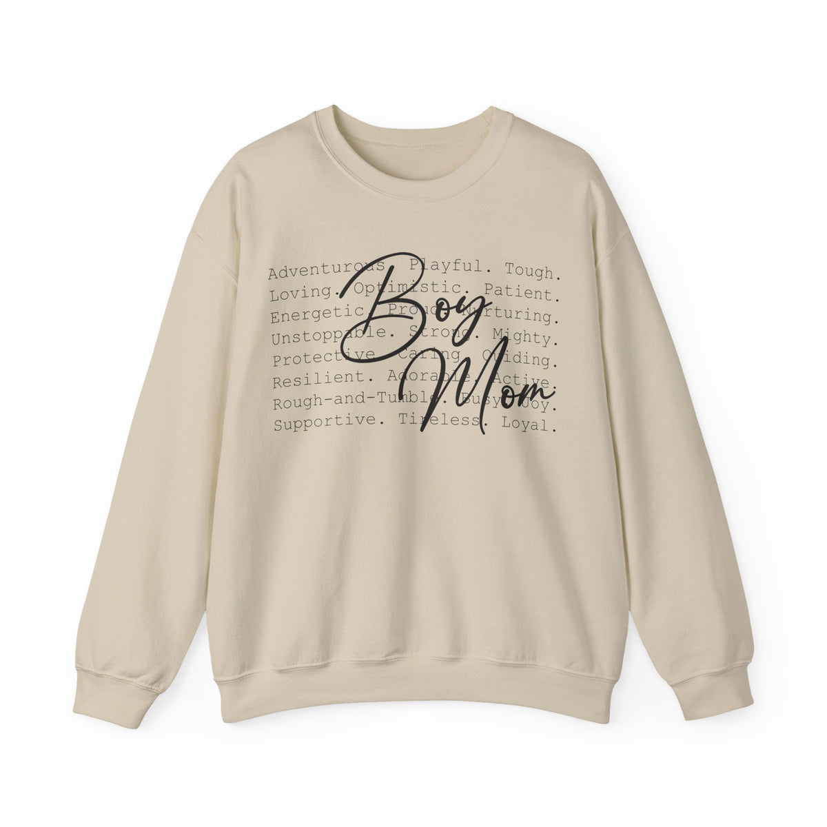 Boy Mom Typography – Gildan Heavy Blend | Trendy Women’s Soft Sweatshirt. Direct to Garment. Printed & Shipped in the USA. Unisex Sizes.