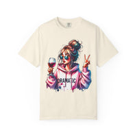 Dramatic Girl With Wine Messy Bun Peace Sign  - Comfort Colors | Trendy Women's T-Shirt. Direct to Garment. Printed & Shipped in the USA. Unisex Sizes.