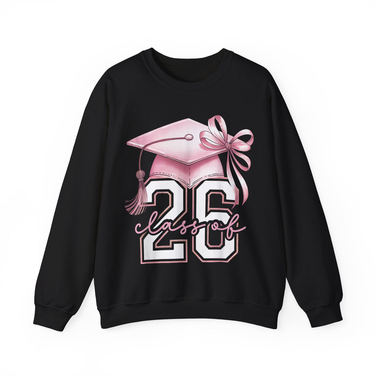 Pink Coquette, Class of 2026 Graduation Cap – Gildan Heavy Blend | Trendy Women’s Soft Sweatshirt. Direct to Garment. Printed & Shipped in the USA. Unisex Sizes.
