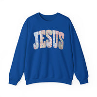 Jesus faux Patchwork – Gildan Heavy Blend | Trendy Women’s Soft Sweatshirt. Direct to Garment. Printed & Shipped in the USA. Unisex Sizes.