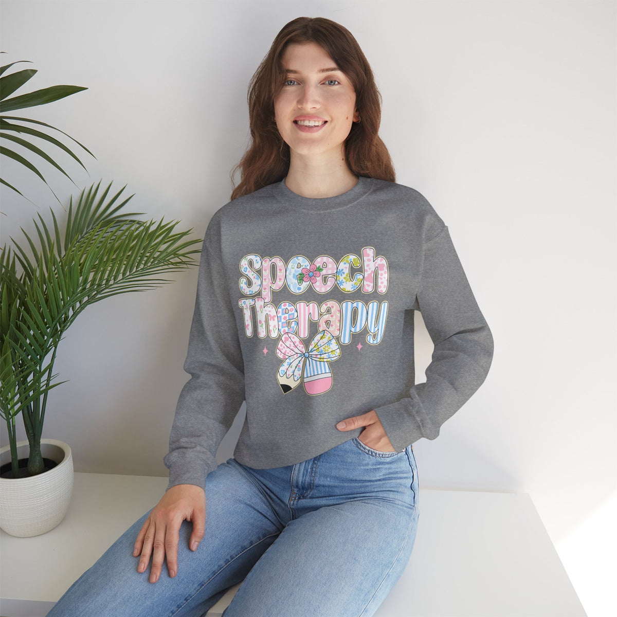 Speech Therapy - Pink Blue Coquette – Gildan Heavy Blend | Trendy Women’s Soft Sweatshirt. Direct to Garment. Printed & Shipped in the USA. Unisex Sizes.