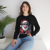 Biker Santa Leather Jacket Bubblegum – Gildan Heavy Blend | Trendy Women’s and Men's Soft Sweatshirt. Direct to Garment. Printed & Shipped in the USA. Unisex Sizes.