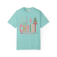 Merry ChrisTmas Christian Faith Graphic - Comfort Colors | Trendy Women's T-Shirt. Direct to Garment. Printed & Shipped in the USA. Unisex Sizes.