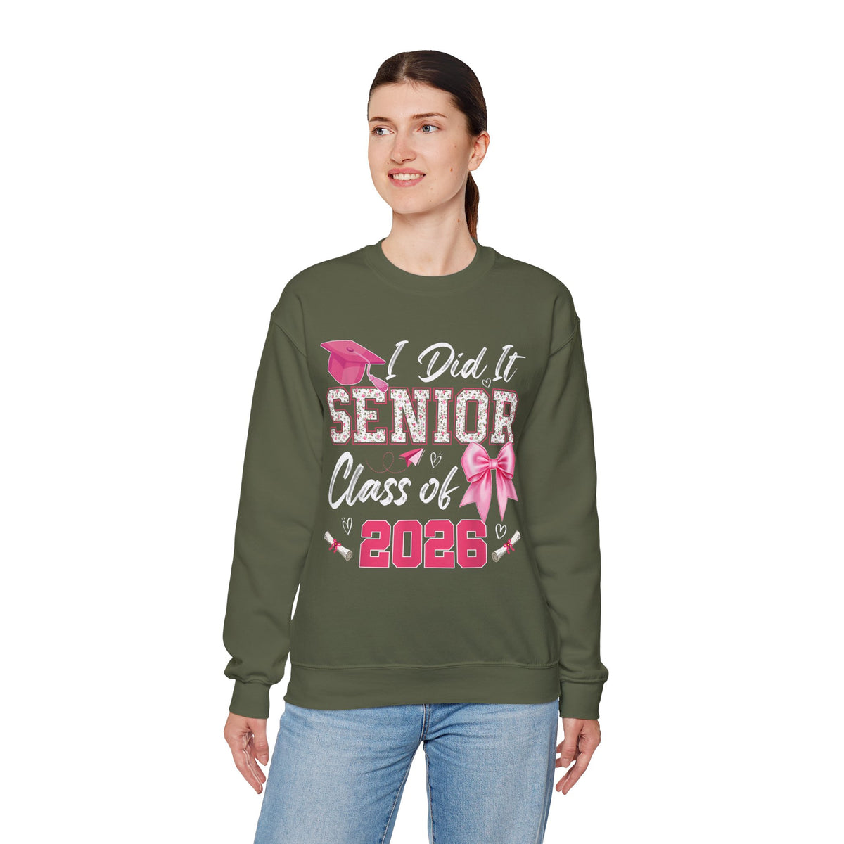 Class of 2026 I Did It Senior Coquette Bow Graduation – Gildan Heavy Blend | Trendy Women’s Soft Sweatshirt. Direct to Garment. Printed & Shipped in the USA. Unisex Sizes.