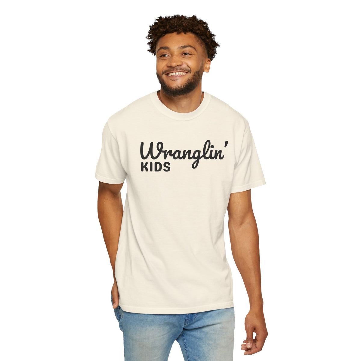Wranglin' Kids Funny Mom Dad   - Comfort Colors | Trendy Women's and Men's T-Shirt. Direct to Garment. Printed & Shipped in the USA. Unisex Sizes.