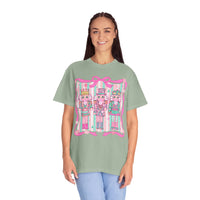 Coquette Pastel Christmas Nutcracker Trio Pink and Green - Comfort Colors | Trendy Women's T-Shirt. Direct to Garment. Printed & Shipped in the USA. Unisex Sizes.