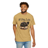 If I Fits I Sits, Cat in a Box - Comfort Colors | Trendy Women's and Men's T-Shirt. Direct to Garment. Printed & Shipped in the USA. Unisex Sizes.