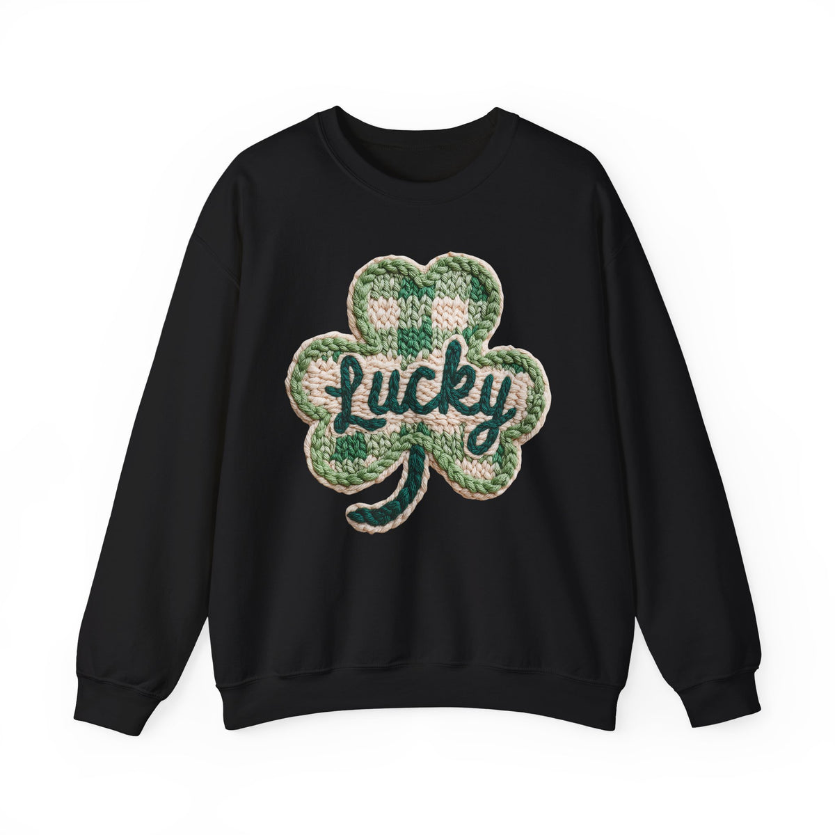 Lucky Shamrock Faux Knit – Gildan Heavy Blend | Trendy Men's and Women’s Soft Sweatshirt. Direct to Garment. Printed & Shipped in the USA. Unisex Sizes.