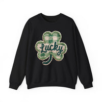 Lucky Shamrock Faux Knit – Gildan Heavy Blend | Trendy Men's and Women’s Soft Sweatshirt. Direct to Garment. Printed & Shipped in the USA. Unisex Sizes.