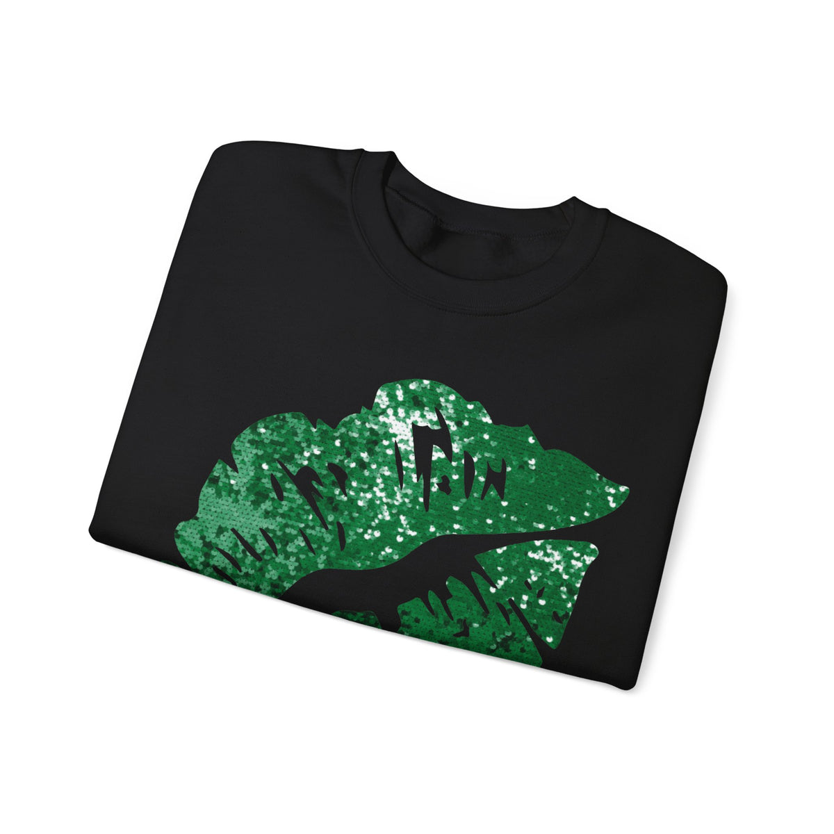 Green Faux Glitter Kiss – Gildan Heavy Blend | Trendy Women’s Soft Sweatshirt. Direct to Garment. Printed & Shipped in the USA. Unisex Sizes.