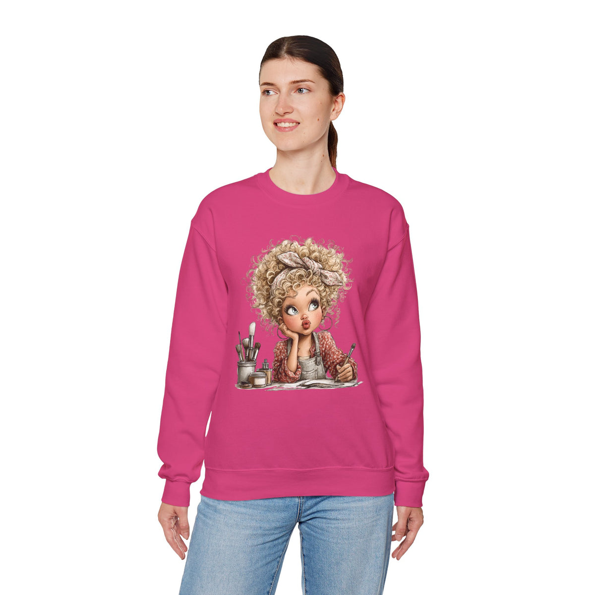 Cute Artist Curly Girl – Gildan Heavy Blend | Trendy Women’s Soft Sweatshirt. Direct to Garment. Printed & Shipped in the USA. Unisex Sizes.