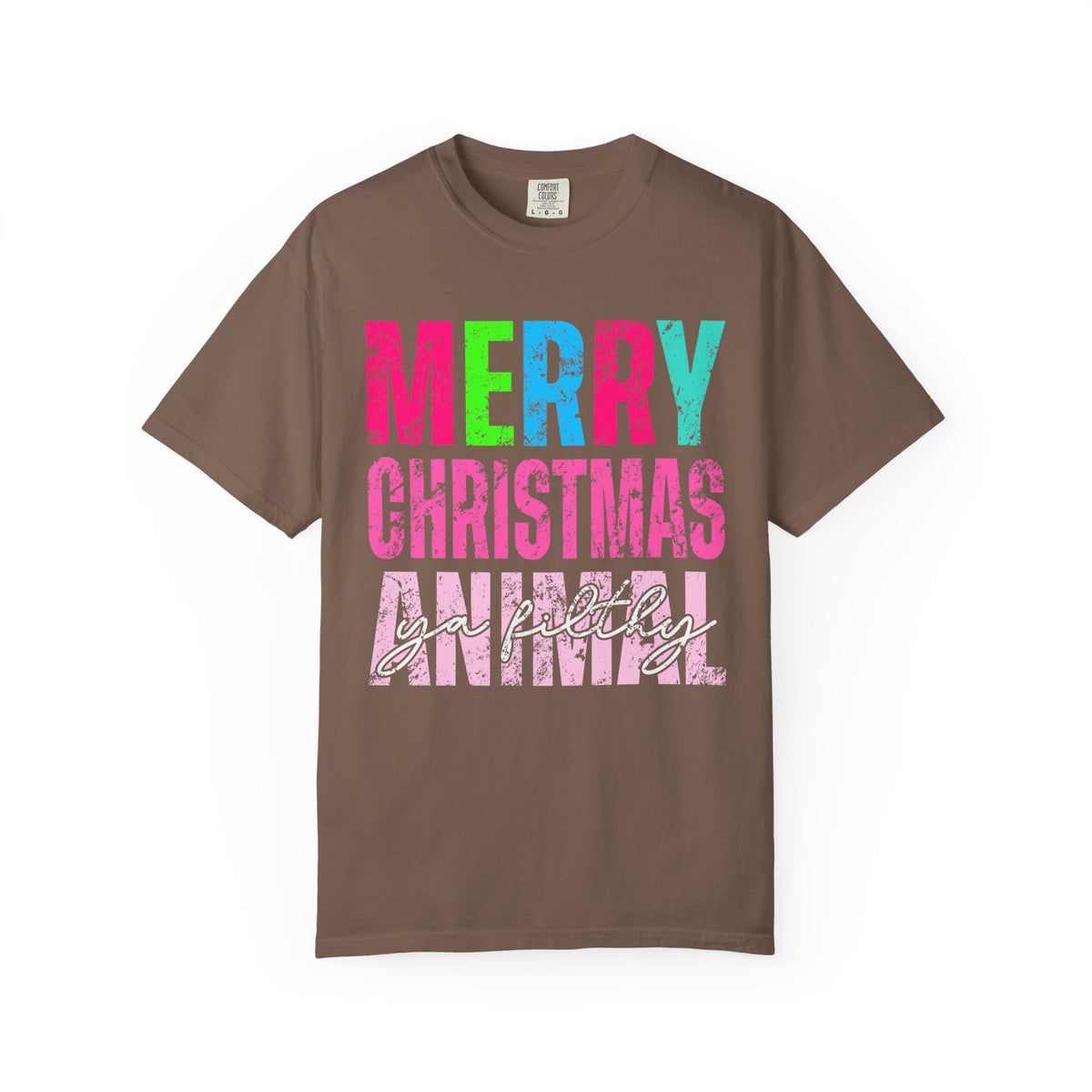 Merry Christmas Ya Filthy Animal - Comfort Colors | Trendy Women's T-Shirt. Direct to Garment. Printed & Shipped in the USA. Unisex Sizes.