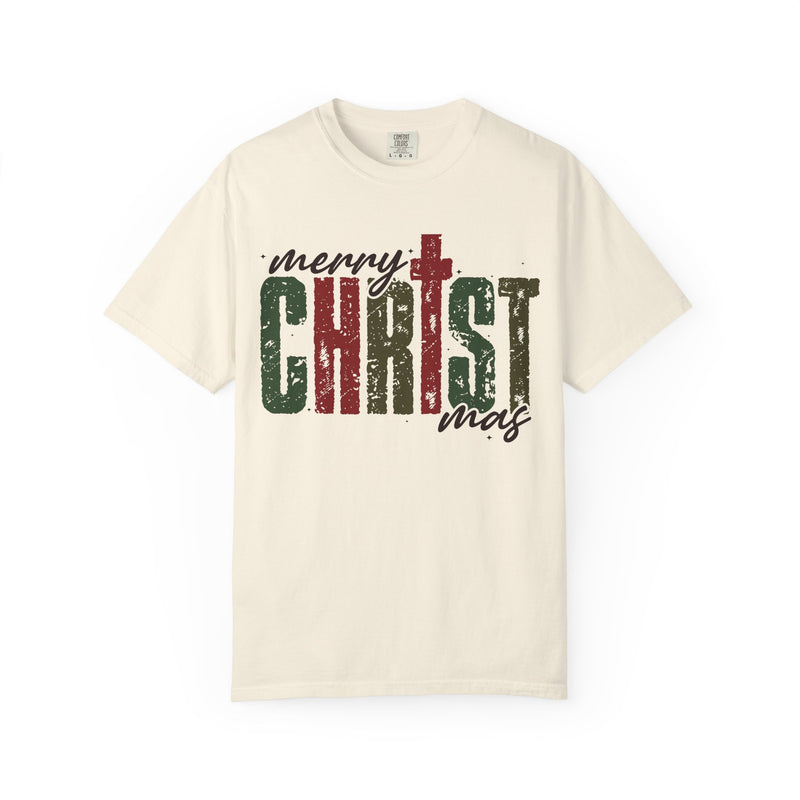 Distressed Merry ChrisTmas Faith - Comfort Colors | Trendy Men's and Women's T-Shirt. Direct to Garment. Printed & Shipped in the USA. Unisex Sizes.